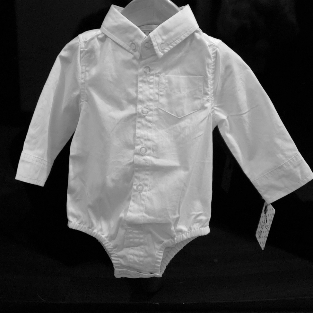 Infant Button Up White Long Sleeve one piece 0-6mo